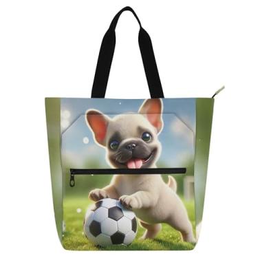 Imagem de GAIGEO Adorável bolsa de trabalho Bulldog Puppy para mulheres, bolsa escolar de lona, bolsa de professores com compartimentos
