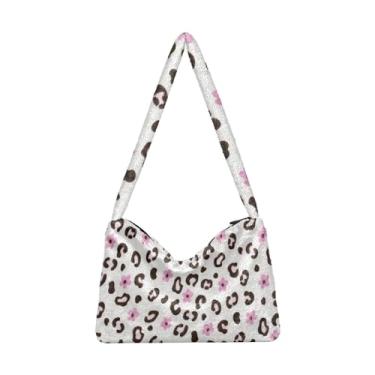 Imagem de Bolsa de ombro feminina com magnólia rosa botânica, bolsa de ombro feminina, bolsa feminina para uso ao ar livre, Flores de leopardo rosa e marrom coloridas, One Size