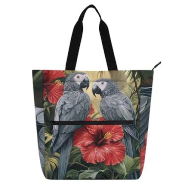 Imagem de GAIGEO Bolsa de ombro Parrot Jungle Tropical Floral para crianças, mulheres, trabalho, escola, zíper, bolsa de ombro reutilizável