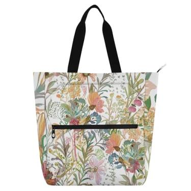Imagem de GAIGEO Sacola feminina floral para trabalho de primavera em aquarela, bolsas de tecido de lona, faculdade, escola, carteiro, carteiro, amantes de livros