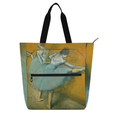 Imagem de Edgar Degas Ballet Dancer Painting Tote Bag for Women Work Canvas Zipper Tote Bolsa de Praia Utilitário Bolsas de Escritório Livros Presente Amante de Livros