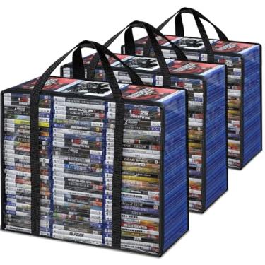 Imagem de Bolsas de armazenamento de DVD, pacote com 3 caixas de armazenamento de CD transparentes com alças, bolsas de armazenamento Blu-ray podem conter Blu-Ray | DVD | CD | Estojo de videogame | Filme |