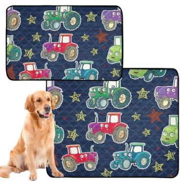 Imagem de TSENQUE Almofadas de xixi laváveis para animais de estimação, tratores de desenhos animados, reutilizáveis, à prova d'água, para cães, absorventes de cachorro, almofadas de penico, médio + grande