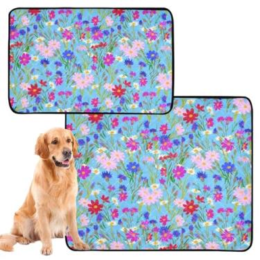 Imagem de Almofadas de xixi laváveis para cães de estimação, cores vibrantes, azul silvestre reutilizável, almofada para gatos, absorventes para filhotes, tapete impermeável para cercadinho para cães, médio +