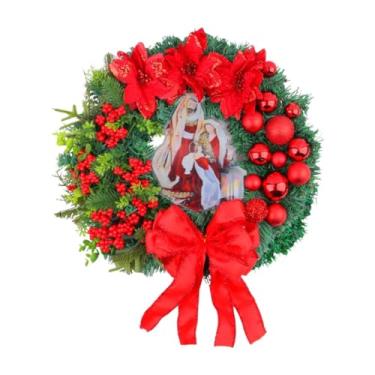 Imagem de Sclmgo Guirlanda de Natal Artificial, Guirlanda de Advento, Guirlanda para Porta com Arame Flexível E PP, Incluindo Bolas de Natal para Festas em Casa, Vermelho 40cmx40cmx8cm
