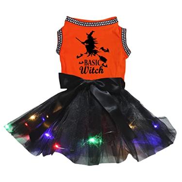 Imagem de Petitebella Vestido básico para cachorro de bruxa (LED laranja/preto, pequeno)