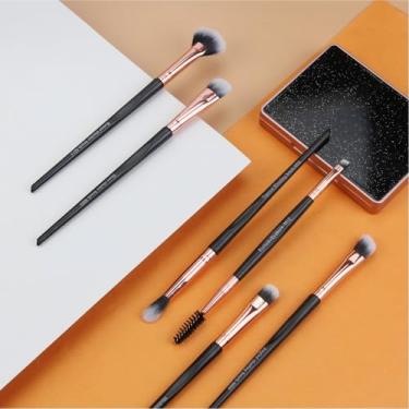 Imagem de Conjunto de pincéis de maquiagem versáteis de 6 peças, cerdas que não caem para base, blush, sombra e contorno (preto dourado)