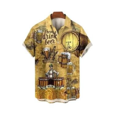 Imagem de Camisa Masculina De Verão Com Estampa 3D Para Festival De Cerveja, Est