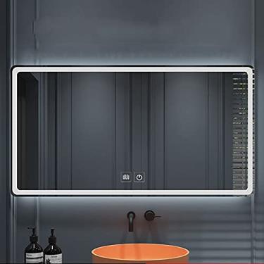 Imagem de TRGCJGH Espelho de banheiro LED horizontal montado na parede, espelho de banheiro iluminado por LED, luz regulável de maquiagem antiembaçamento com interruptor de toque, A-80 * 60 cm