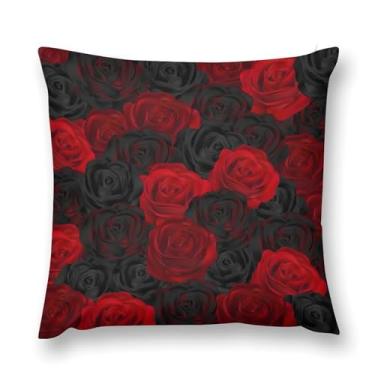 Imagem de moderw Capas de almofada rosa vermelha, rosa romântica, preta, vermelha, rústica, retrô, flor, sofá, fronha, floral, gótica, decoração para casa, sofá-cama, 45,7 x 45,7 cm