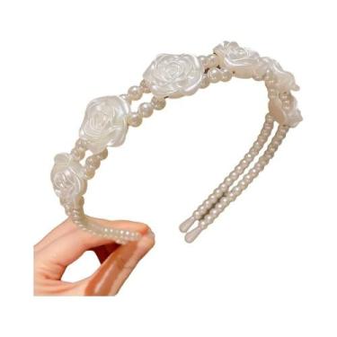 Imagem de Tiara De Flor Com Pérolas Imitadas Para Meninas, Acessórios De Cabelo 
