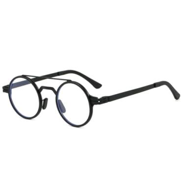 Imagem de Óculos de Sol Retrô Masculino com Ponte Dupla em Metal, Redondos, Proteção UV400, Armação Feminina com Lentes Transparentes, Estilo Punk (Preto e Transparente)