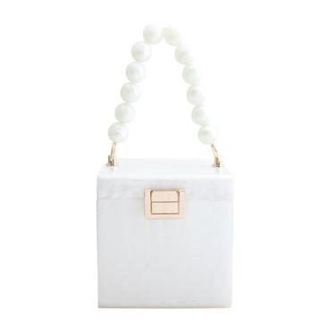 Imagem de QPDRNC Bolsa de acrílico com personalidade moderna pequena bolsa quadrada para celular, Branco, One Size