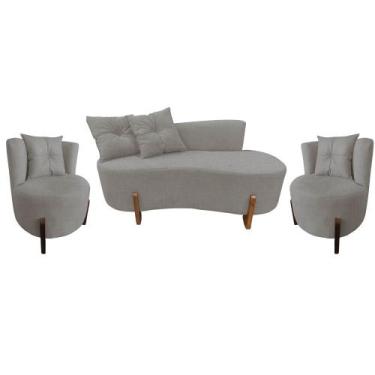 Imagem de Kit Namoradeira + 2 Poltronas Decorativa Luna Linho Cinza - Mazzero De
