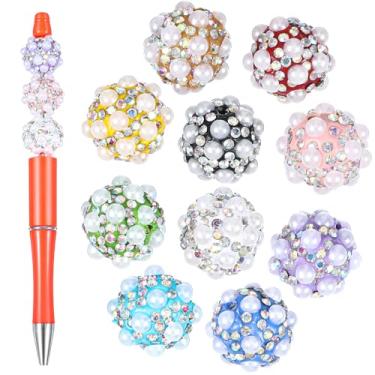Imagem de Ymapinc 10 canetas com contas, contas de glitter de 1,7 cm para fabricação de canetas feitas à mão, faça você mesmo, contas grossas, pingente de chaveiro, pulseira da amizade, brincos, decoração de
