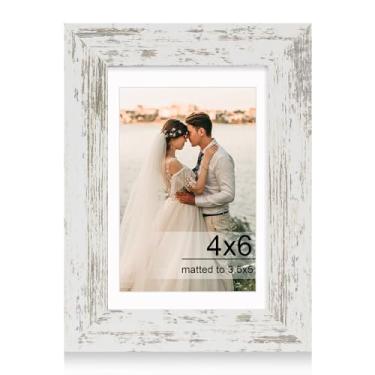 Imagem de iRahmen Porta-retrato 10 x 15 cm com vidro temperado HD, exiba imagens de 9 x 12 cm com tapete ou 10 x 15 sem tapete, molduras de madeira para mesa e parede (branco rústico, 1 pacote)