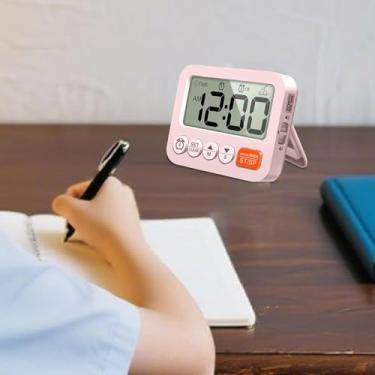 Imagem de Bothyi Despertador digital pequeno, moderno, com 2 alarmes, timer eletrônico e tela LCD grande, ideal para chefs, viagens, uso interno no banheiro e, Rosa