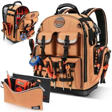 Imagem de Mochila de ferramentas com 2 bolsas pequenas de ferramentas – Mochila LOKASS Tool Organizer, resistente à água, HAVC, caixa de ferramentas para eletricista, com base moldada, marrom