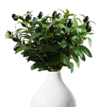 Imagem de 20 ramos artificiais de oliveira com azeitonas realistas, caules de folhas de oliveira falsas para vaso, plantas falsas, mesa, vegetação, decoração para quarto, festa de casamento, mesa interna (2