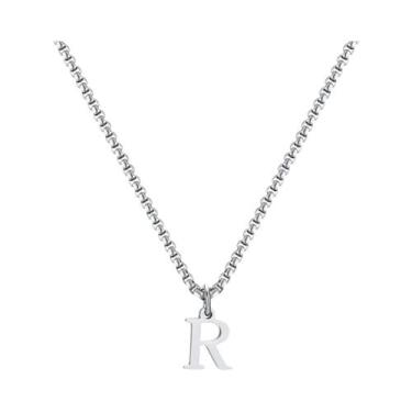 Imagem de Colar Masculino De Aço Inoxidável Prata Com Pingente De Letra A-Z E Co