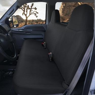 Imagem de EDIETH Capa de banco frontal de tecido sanduíche compatível com Ford F250 F350 F450 1999 2000 2001 2002 2003 2004 2005 2006 2007 Super Duty Trucks Capa de banco completa - preta