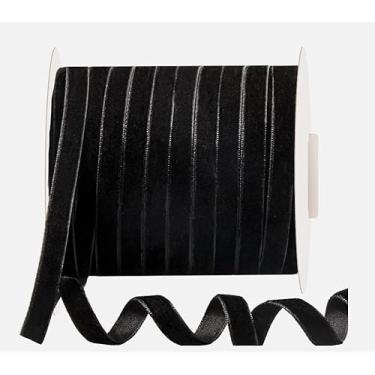Imagem de Fita de veludo 9,5 cm (3/20.3 cm) fita vintage de tecido de veludo para árvore de Natal, embrulho de presente, buquê de flores, decorações de guirlanda, laço (preto)
