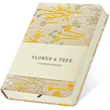 Imagem de ipoul Caderno minúsculo bordado para mulheres, mini diário de capa dura de pano, A6, 264 páginas, caderno e caderno de esboços forrados pequenos 10 x 15 cm, lindo diário, pequeno bloco de notas,