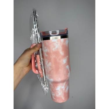 Imagem de COPO TÉRMICO CANECA 1.200ML INOXIDÁVEL COM ALÇA E CANUDO VARIADO SEM LOGO caneca termica ，copo termico，copo térmico(rosa)