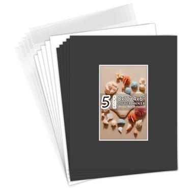 Imagem de Golden State Art, Sem ácido, pacote com 5, tapetes pretos de 20 x 25 cm com corte chanfrado de núcleo branco para foto de 10 x 15 cm + suporte + bolsas