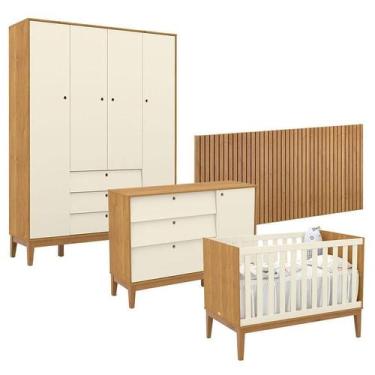 Imagem de Quarto de Bebê Unique 4 Portas com Cômoda Sapateira e Painel Ripado Fr