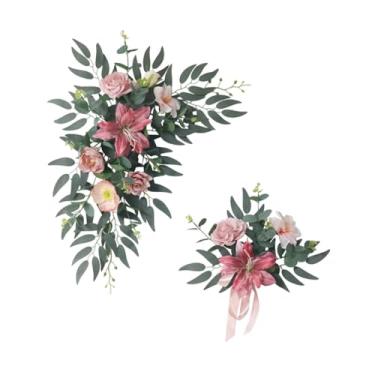 Imagem de Generic Conjunto de 2 Arranjos Florais Artificiais para Arco de Casamento, Guirlanda Floral Rústica Versátil para Cerimônia de Parede, Rosa