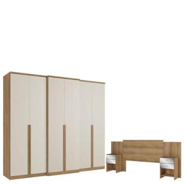 Imagem de Guarda Roupa Casal Valência 6 Portas Capuccino Off White e Cabeceira F