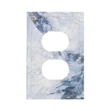Imagem de Nadoabtm Capas de tomada azul e cinza padrão de mármore 1 gangue duplex placa decorativa para interruptor de tomada elétrica placa de cobertura de interruptor de luz para decoração de escritório de