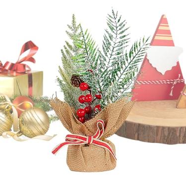 Imagem de Árvore de Natal de mesa, pequena árvore de Natal,Árvore de Natal de mesa de linho com agulhas de pinheiro | Decoração estética de árvore de Natal para meninos e meninas