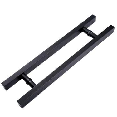 Imagem de AkosOL Maçaneta de porta de vidro temperado aço inoxidável engrossada maçaneta longa porta de madeira puxador puxador preto tubo quadrado corrimão instalação traseira para trás