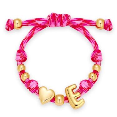 Imagem de HolidayQbee Pulseira feminina com inicial bolha banhada a ouro 14 K delicada, com letra de bolha, inicial, coração, personalizada, feita à mão, ajustável, joias, presentes para o Dia dos Namorados