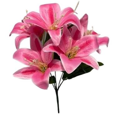 Imagem de Lírio Artificial Realista com 5 Flores, Galho Decorativo para Arranjos, Buquês e Decoração de Ambientes(1,Rosa)