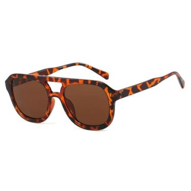 Imagem de Óculos de Sol Feminino Punk com Ponte Dupla e Proteção UV400 para Esportes ao Ar Livre, Corrida e Ciclismo, Estampa de Leopardo Marrom