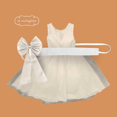 Imagem de Vestido longo Off White com Faixa e Laço OFF WHITE Infantil Festa eleg