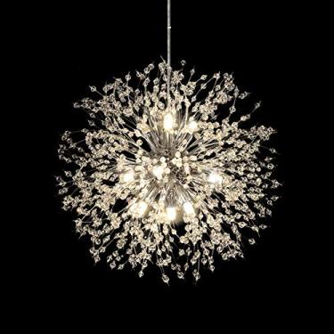 Imagem de Lustre de teto com design de fogos de artifício, luminária pendente moderna com cristais K9 em formato de dente-de-leão, ideal para quarto, cozinha, sala de jantar e hall de entrada | Soquet