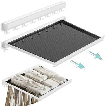 Imagem de LETINE Estante de secagem montado na parede: rack de secagem de roupas internas retrátil - moldura de liga de alumínio com superfície de malha macia. Estante de lavanderia e prateleira de temperatura