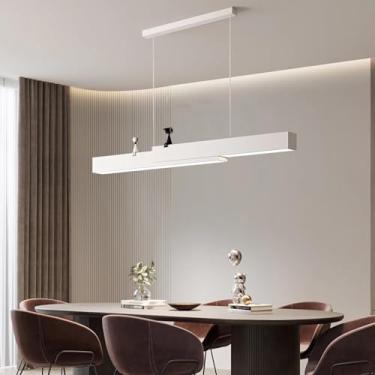 Imagem de Luminária pendente linear de LED para ilha de cozinha, sala de jantar, lustre com intensidade regulável e controle remoto para mesa de jantar, cozinha, escritório, bar, loja, luminária suspe