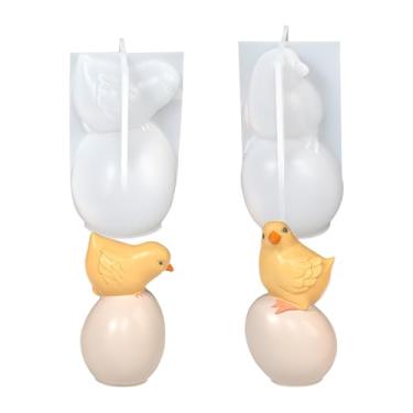 Imagem de 2 peças de moldes de vela de pintinho de ovo de páscoa em pé 3D molde de silicone para fazer velas de resina pilar aromaterapia velas de gesso sabão de cera flor amostra argila artesanato