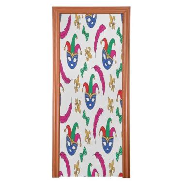 Imagem de Wassud Máscaras divertidas de baile de máscaras, capa de porta, dia dos namorados, decoração de festival, faixa interna, decoração de casa, grande decoração de porta da frente, 91 cm x 248 cm