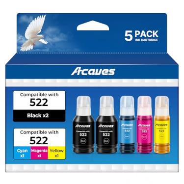 Imagem de Acaves 522 frascos de refil de tinta com alta capacidade compatíveis com garrafas de refil de tinta Epson 522 para usar com impressora Epson Ecotank ET-2803 ET-4700 ET-2800 ET-2840 ET-4800 ET-2720