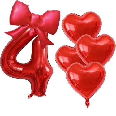 Imagem de Balões vermelhos número 4 81 cm Red Mylar Foil Digital 4 Bow Heart Balloon Set Tema Aniversário Formatura Festa Aniversário Casamento Noivado Decorações Dia dos Namorados Suprimentos