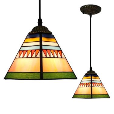 Imagem de Lustre Tiffany, luminária de teto, lustre vintage com pirâmide de lótus rosa e azul para decoração de interiores, ideal para quarto, sala de estar e ilha de cozinha (Pick-B)