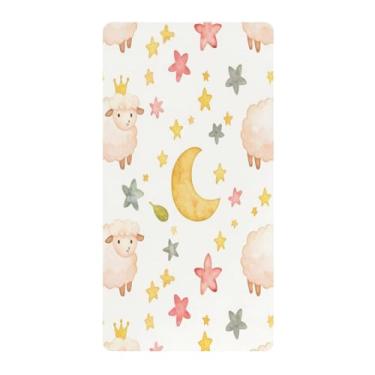 Imagem de Blueangle Lençol de berço padrão para berço infantil - Lençóis de algodão macio e respirável com aquarela de ovelha rosa (255)