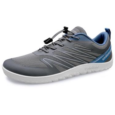 Imagem de WateLves Tênis masculino e feminino de largura larga minimalista Zero Drop Tênis de trilha para corrida e caminhada, Cinza/azul, 14 Wide Women/13 Wide Men