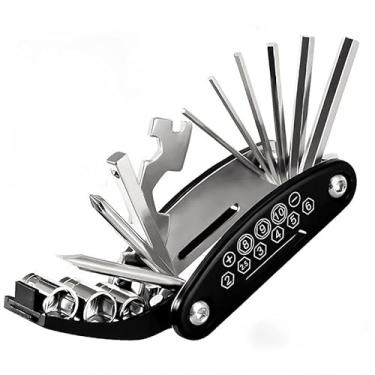 Imagem de Kit de ferramentas de reparo multifuncional 16 em 1, conjunto dobrável para manutenção de bicicletas (inclui chaves e chaves de fenda) (preto)